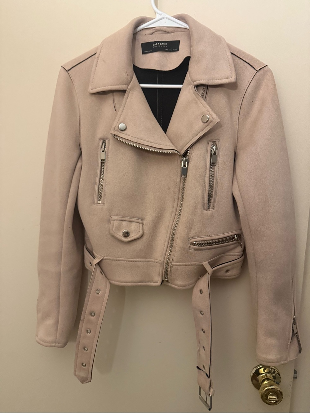 Zara pale pink Suede Biker Jacket
